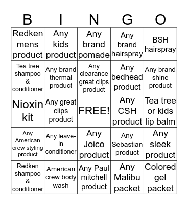 Product Sales Bingo Card