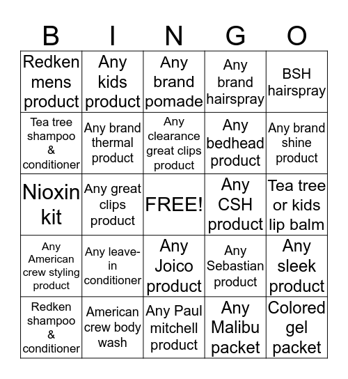 Product Sales Bingo Card