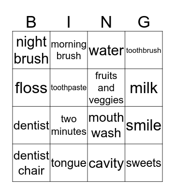 Dental Hygiene Bingo Card