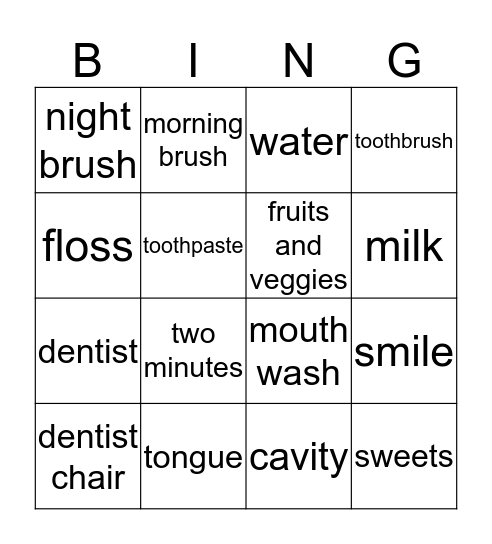 Dental Hygiene Bingo Card