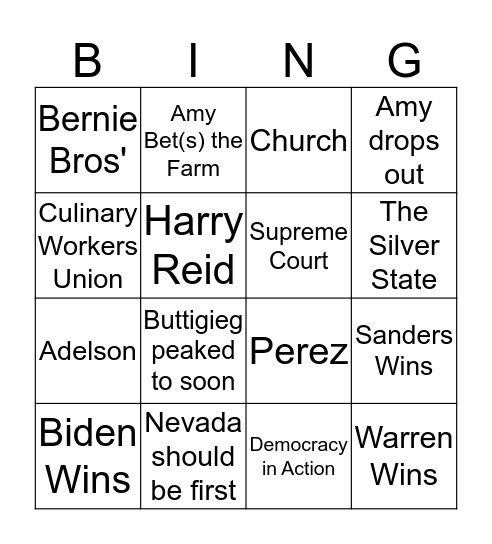 Nevada Caucus Bingo Card