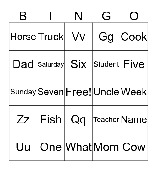 Untitled Bingo Card