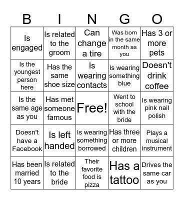 Wedding Bingo Card