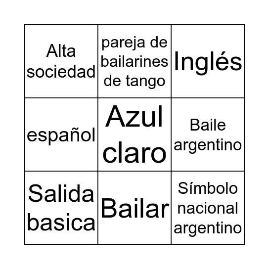 El tango Bingo Card