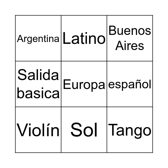 El tango Bingo Card