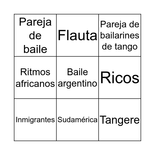 El tango Bingo Card