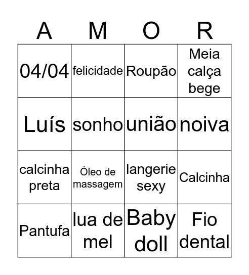 Bingo "chá da noiva" Bingo Card