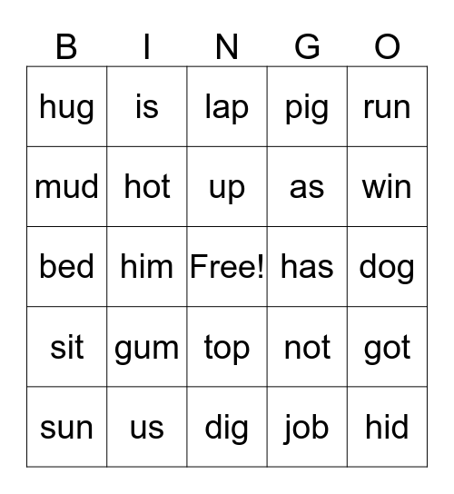 lesson 10-12 Bingo Card