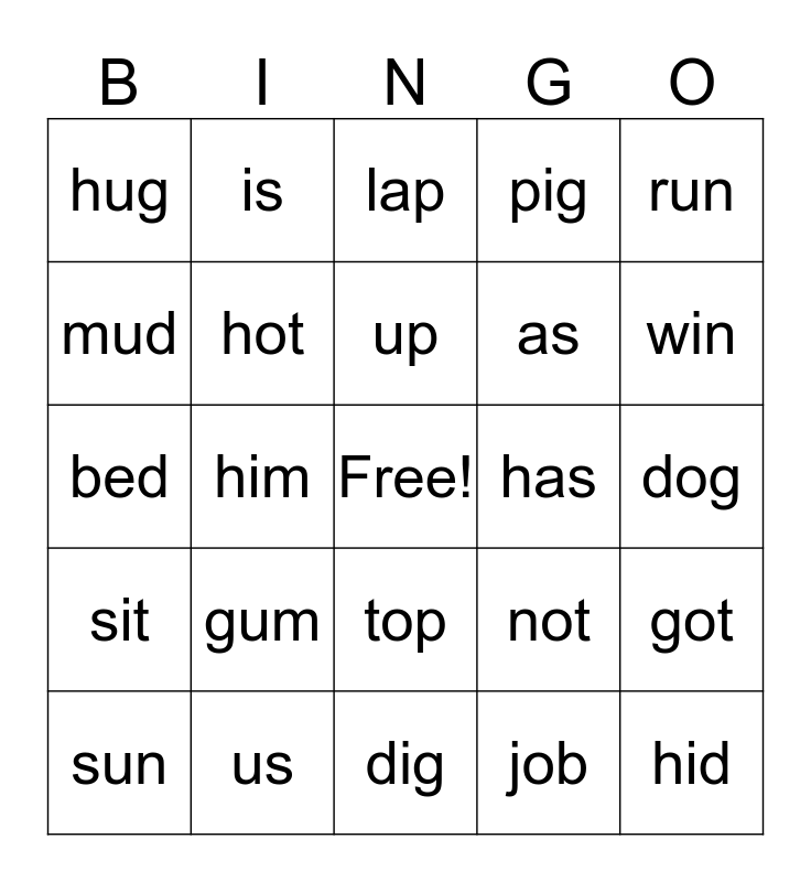 lesson 10-12 Bingo Card