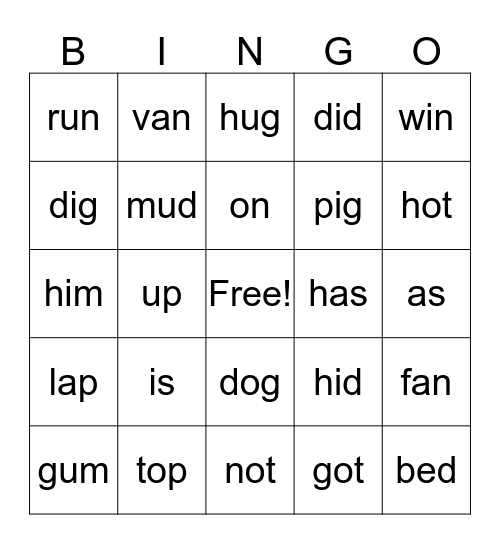 lesson 10-12 Bingo Card