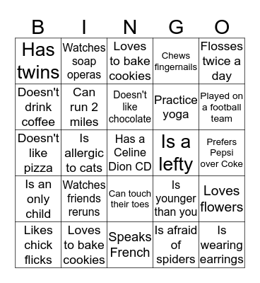 A3 People Bingo Card