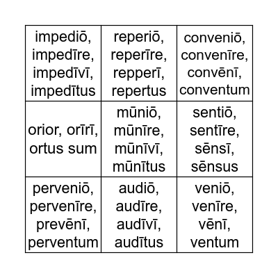 4th Conjugation Bingo Card