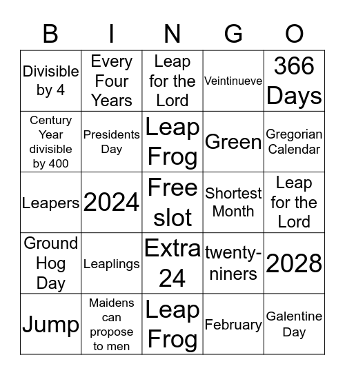 Leap Year Bingo! Bingo Card
