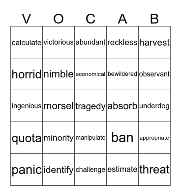 VOCAB 18-19 (Random review) Bingo Card