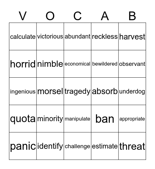 VOCAB 18-19 (Random review) Bingo Card