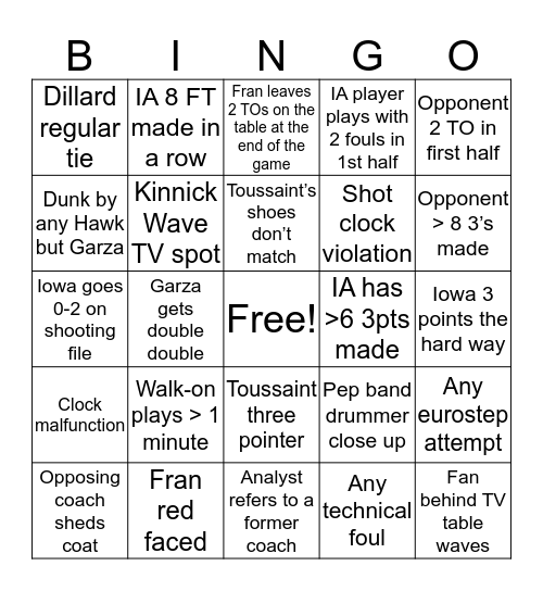 Hawkeye Hoops Bingo2 Bingo Card