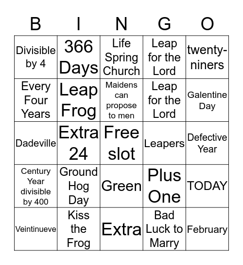 Leap Year Bingo! Bingo Card