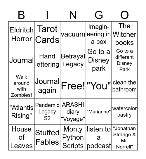 No-Spend Activities Bingo Card