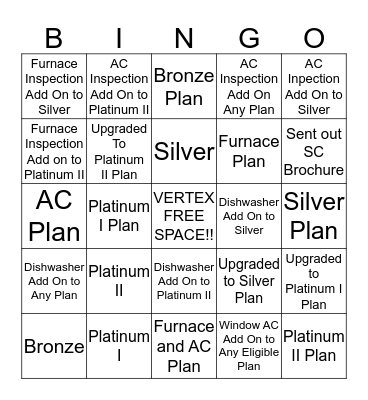 Service Choice Sales Bingo Card