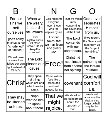 2nd Nephi 7,8 Bingo Card