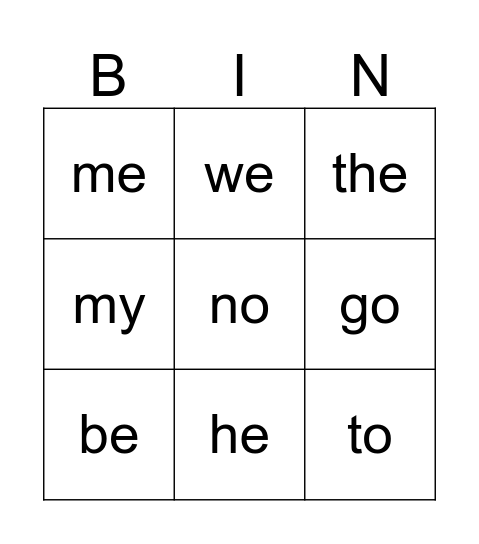 Can you read the sight words? Bingo Card