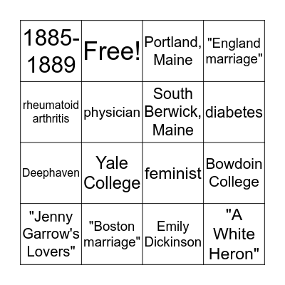 Jewett Bingo Card