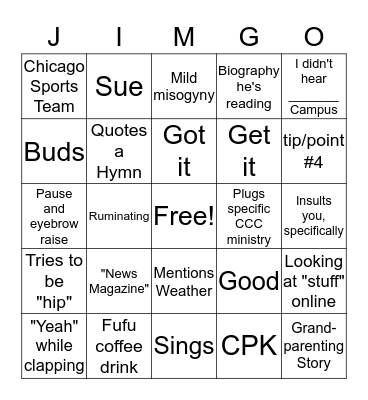 Pastor Jimgo Bingo Card