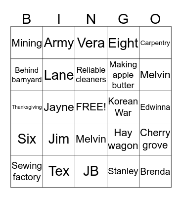 Roher family bingo Card