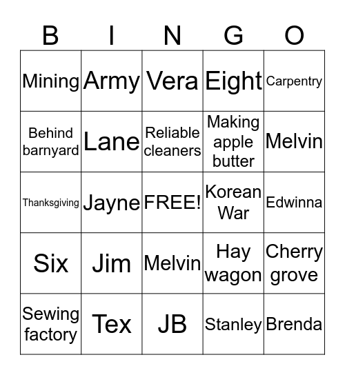 Roher family bingo Card