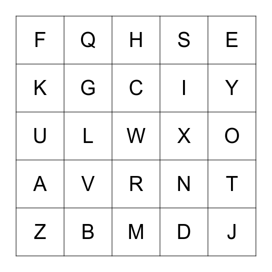 ABC Bingo Card