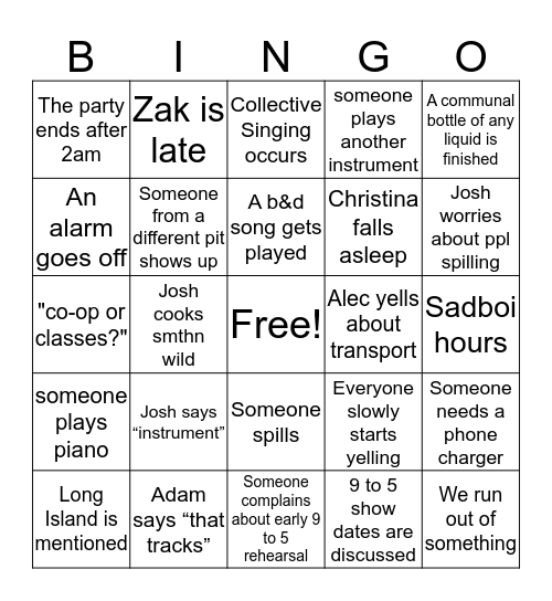 B&D Bingo Card