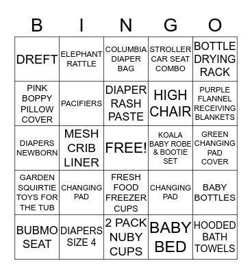 BABY SHOWER BINGO Card