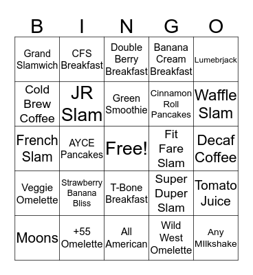 Denny's Bingo Card