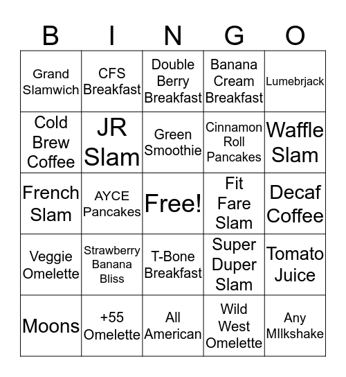 Denny's Bingo Card