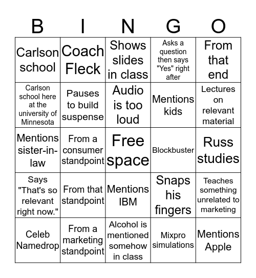 Marketing Bingo Card