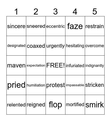 Vocabulary Theme 1 Bingo Card