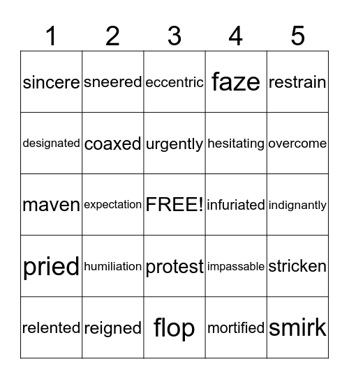 Vocabulary Theme 1 Bingo Card