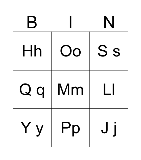 Alphabet Bingo Card