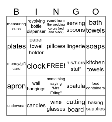 Katy's Bridal Bingo Card