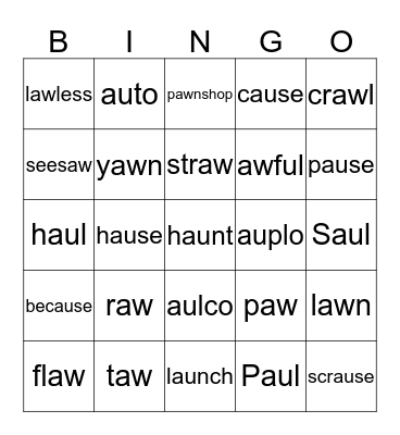 au/aw Bingo Card