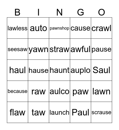 au/aw Bingo Card