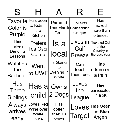Know Your Leaguer  Bingo Card