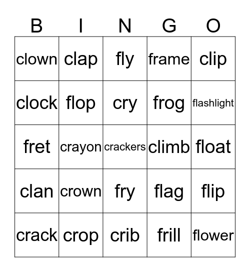 Sort 23  cr-, cl-, fl-, and fr- words Bingo Card