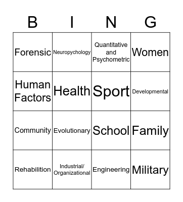 Psychological Subfields Bingo Card