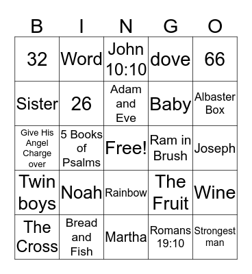 Bible Game  Bingo Card