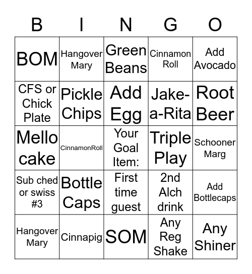 Sunday Bingo Card