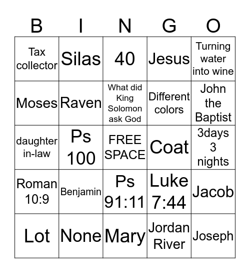 Bible Game  Bingo Card