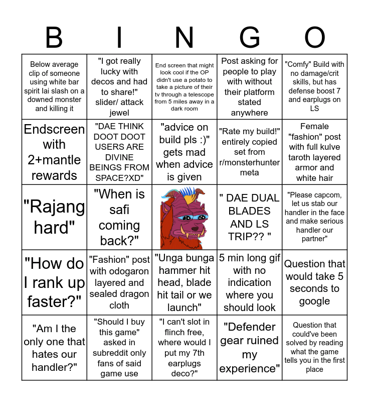 Monster Hunter Wilds Bingo! : r/MonsterHunter