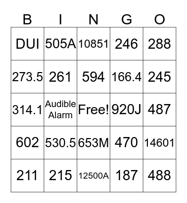 Call Taking Bingo Card