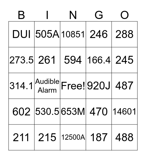 Call Taking Bingo Card